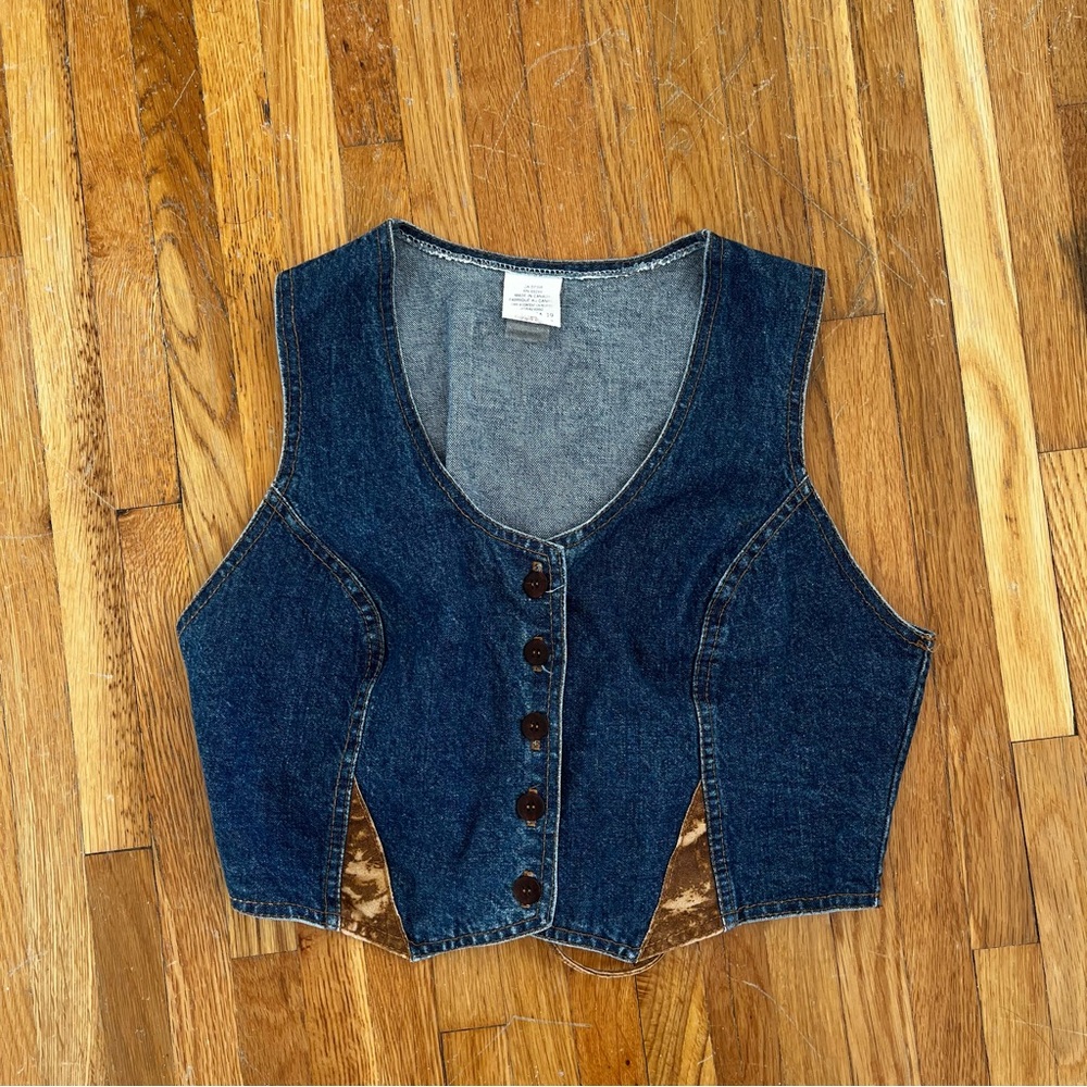 Y2K Vintage Blue Denim and Leather Vest Top